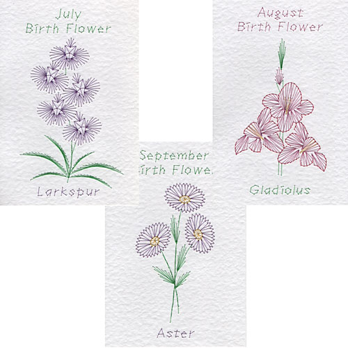 July, Aug, Sept birth flower patterns added at Form-A-Lines